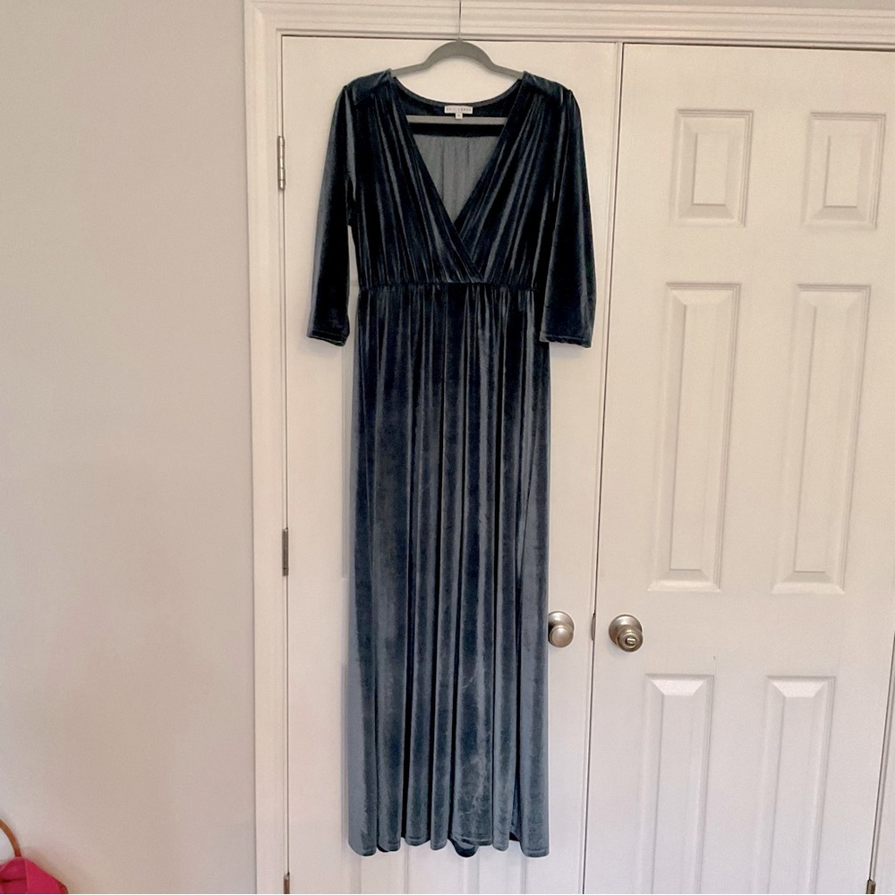 Baltic Born Blue Velvet Maxi Dress with 3/4 Sleeves - Size XL